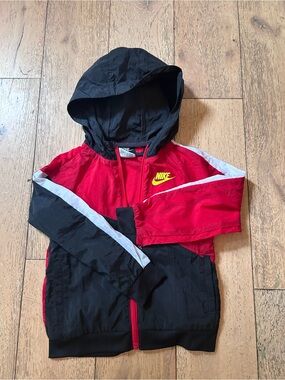 Nike Kids Red, Black & White Hooded Windbreaker Jacket